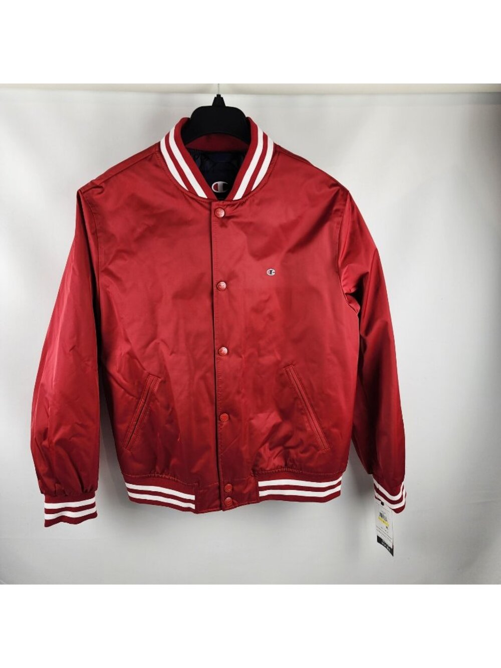 Champion Jacket Mens Medium Red & White Logo Varsity Striped Trim NWT